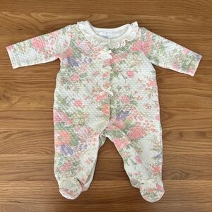 Laura Ashley Baby Floral Quilted Baby One-Piece in Cream and Pastel